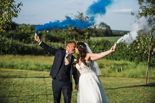 Bride and Groom with Smoke bombs